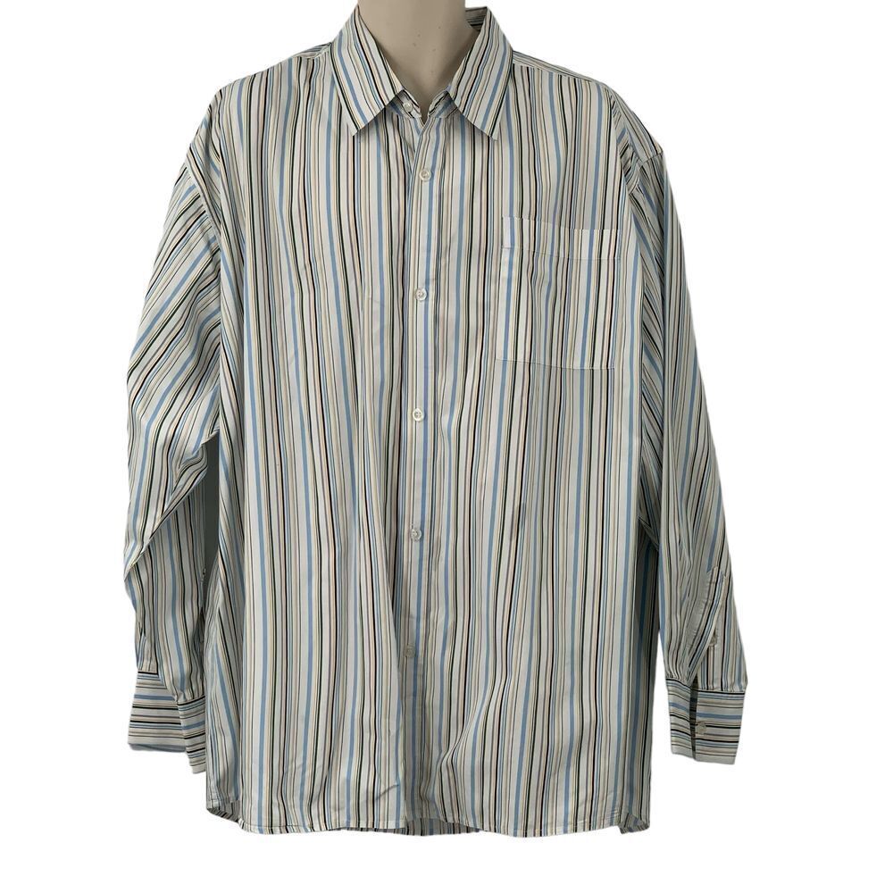 Southpole Men's Long Sleeve Button-Down Shirt White Multi-Colored Striped XXL